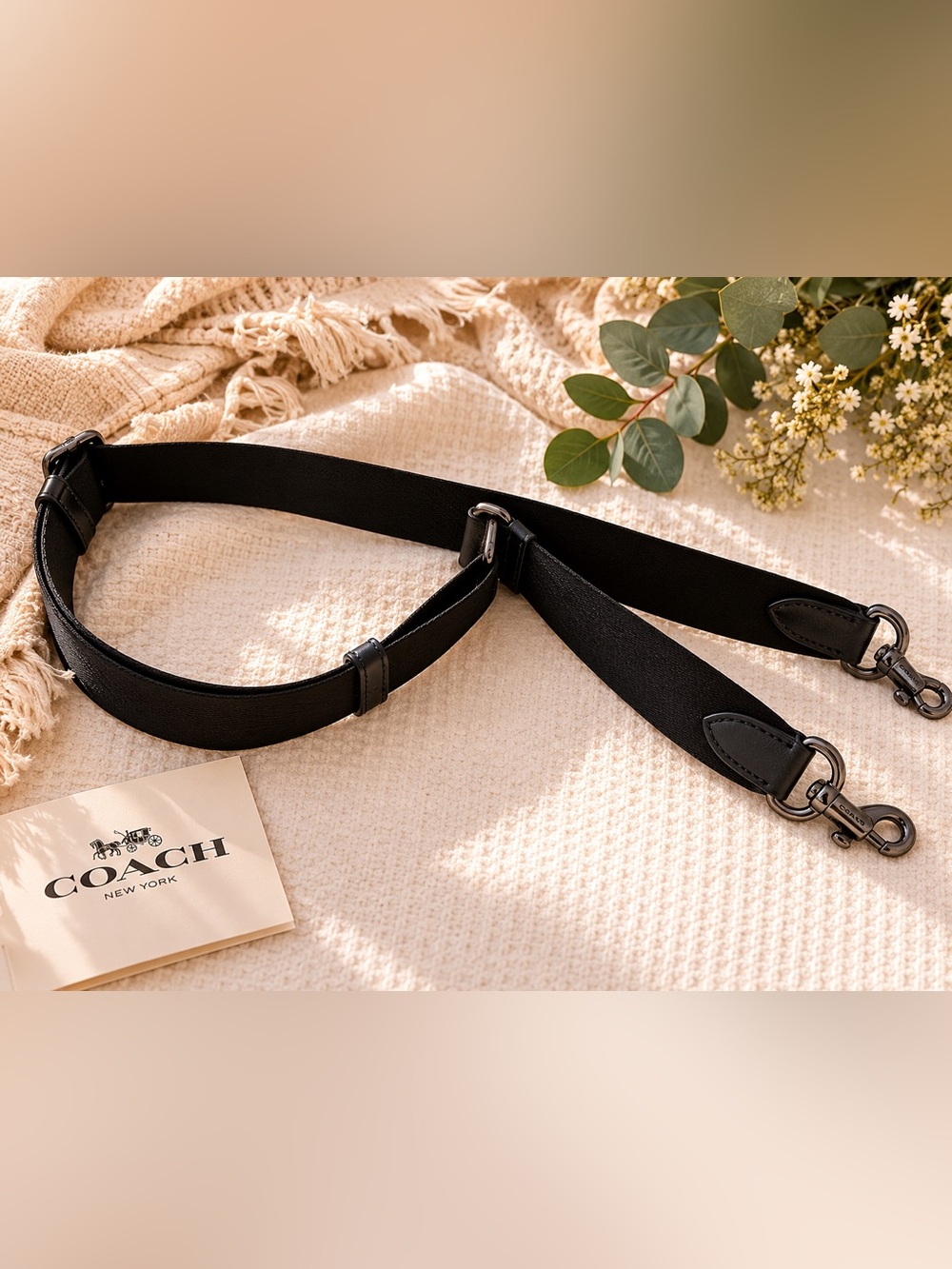 Coach black leather adjustable Crossbody strap replacement strap gunmetal hardwa